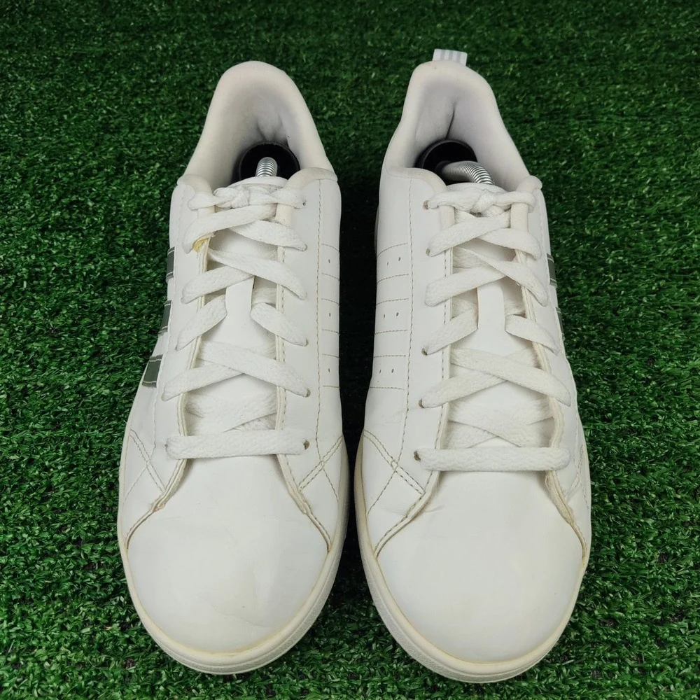 Adidas Sneakers Womens 7 White BB7248 Grand Court Metallic Silver Stripes